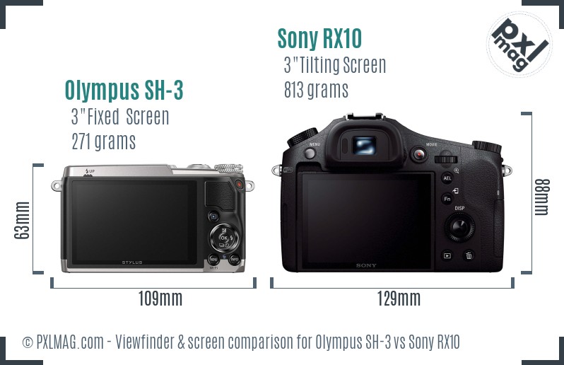 Olympus SH-3 vs Sony RX10 Screen and Viewfinder comparison