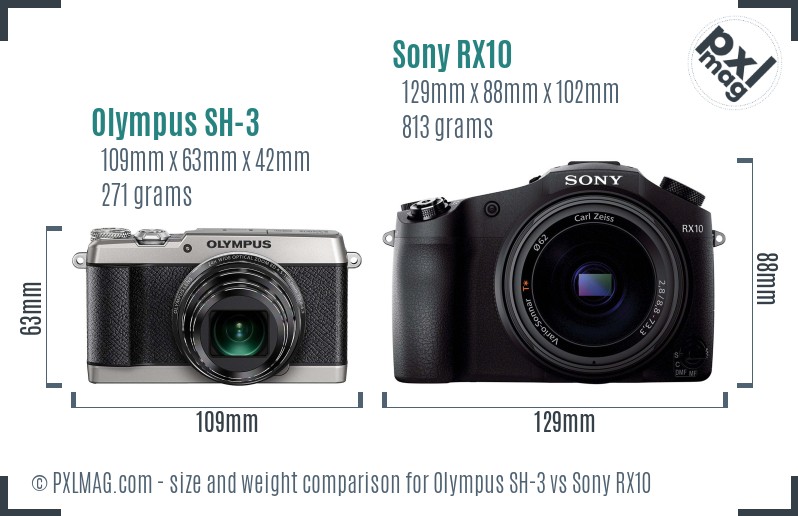 Olympus SH-3 vs Sony RX10 size comparison