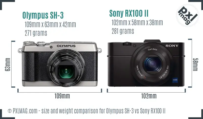 Olympus SH-3 vs Sony RX100 II size comparison