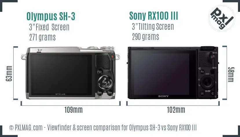 Olympus SH-3 vs Sony RX100 III Screen and Viewfinder comparison