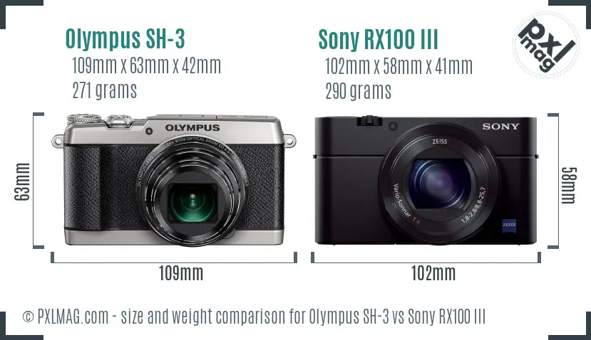 Olympus SH-3 vs Sony RX100 III size comparison