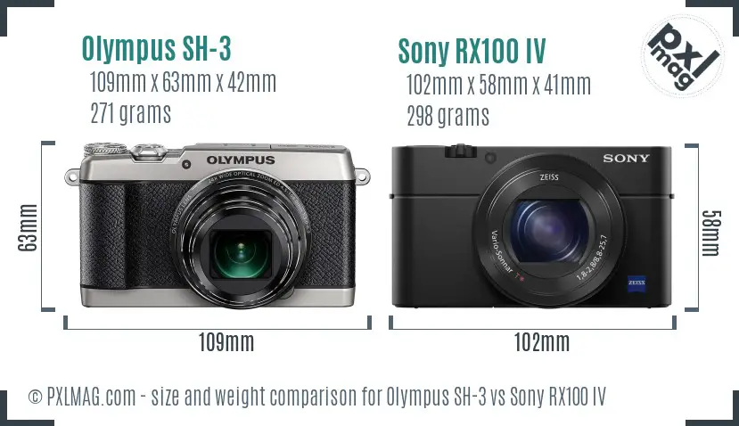 Olympus SH-3 vs Sony RX100 IV size comparison