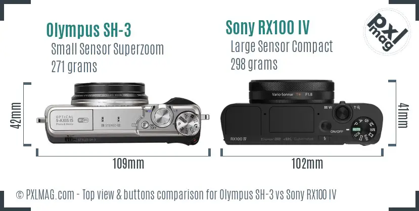 Olympus SH-3 vs Sony RX100 IV top view buttons comparison
