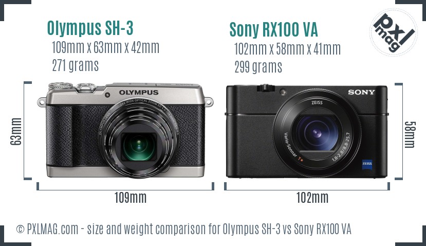 Olympus SH-3 vs Sony RX100 VA size comparison