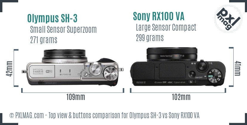 Olympus SH-3 vs Sony RX100 VA top view buttons comparison