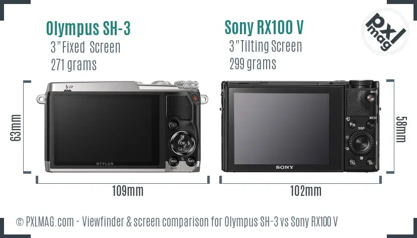 Olympus SH-3 vs Sony RX100 V Screen and Viewfinder comparison
