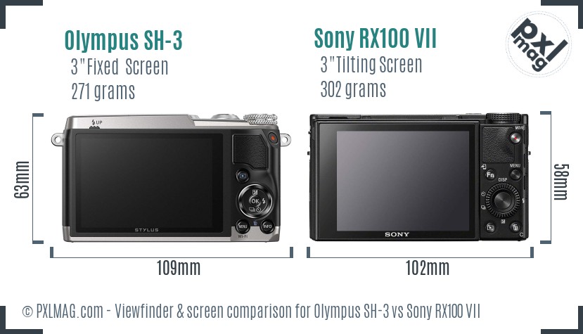 Olympus SH-3 vs Sony RX100 VII Screen and Viewfinder comparison