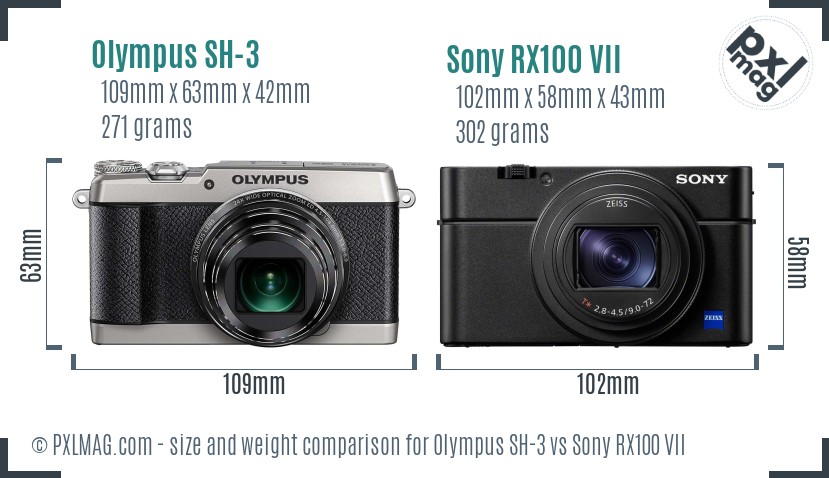 Olympus SH-3 vs Sony RX100 VII size comparison