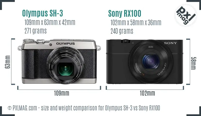 Olympus SH-3 vs Sony RX100 size comparison
