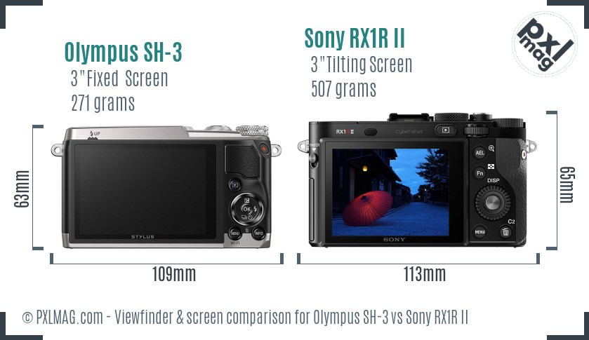 Olympus SH-3 vs Sony RX1R II Screen and Viewfinder comparison