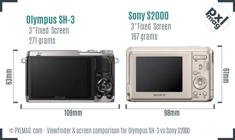 Olympus SH-3 vs Sony S2000 Screen and Viewfinder comparison