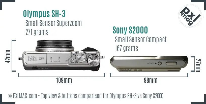 Olympus SH-3 vs Sony S2000 top view buttons comparison