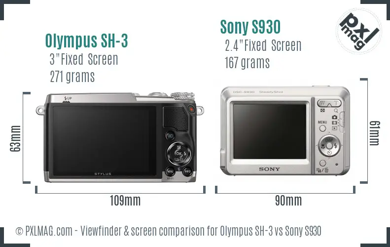 Olympus SH-3 vs Sony S930 Screen and Viewfinder comparison