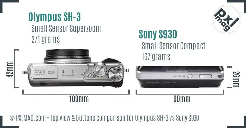 Olympus SH-3 vs Sony S930 top view buttons comparison