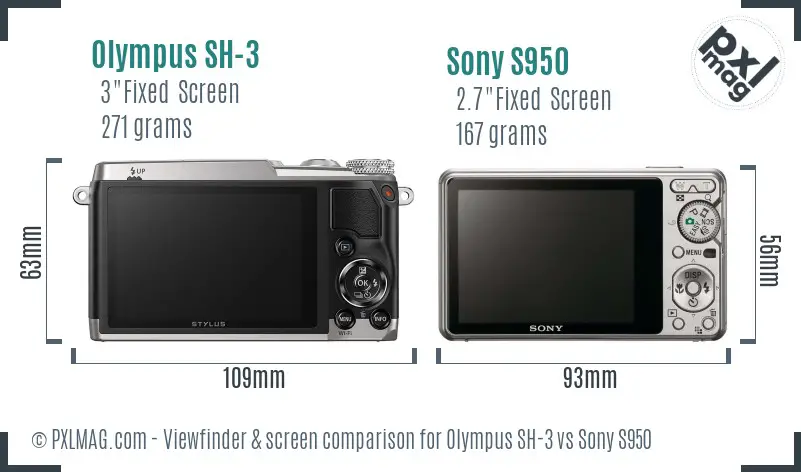 Olympus SH-3 vs Sony S950 Screen and Viewfinder comparison