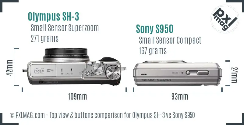 Olympus SH-3 vs Sony S950 top view buttons comparison