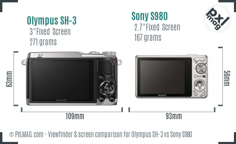 Olympus SH-3 vs Sony S980 Screen and Viewfinder comparison