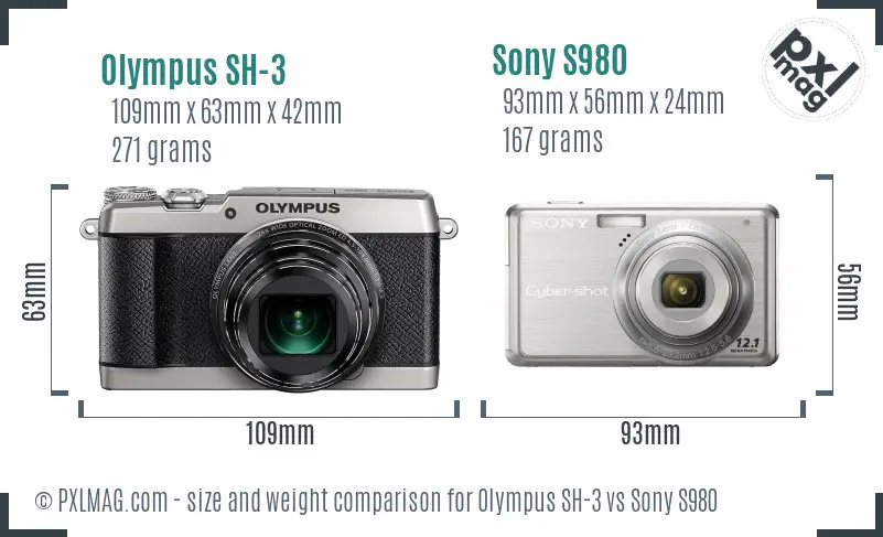 Olympus SH-3 vs Sony S980 size comparison