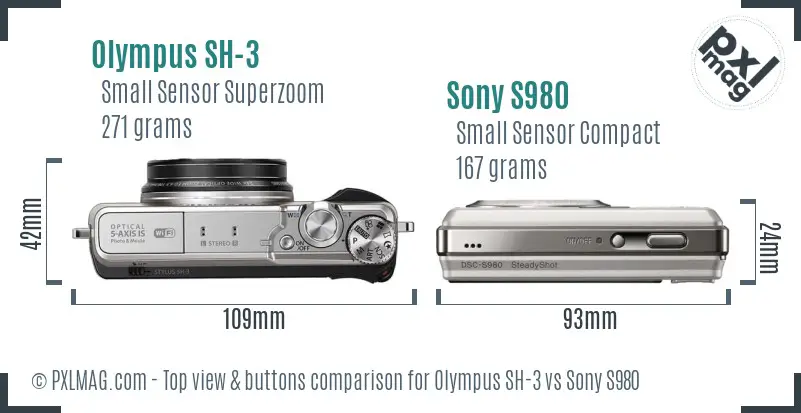 Olympus SH-3 vs Sony S980 top view buttons comparison