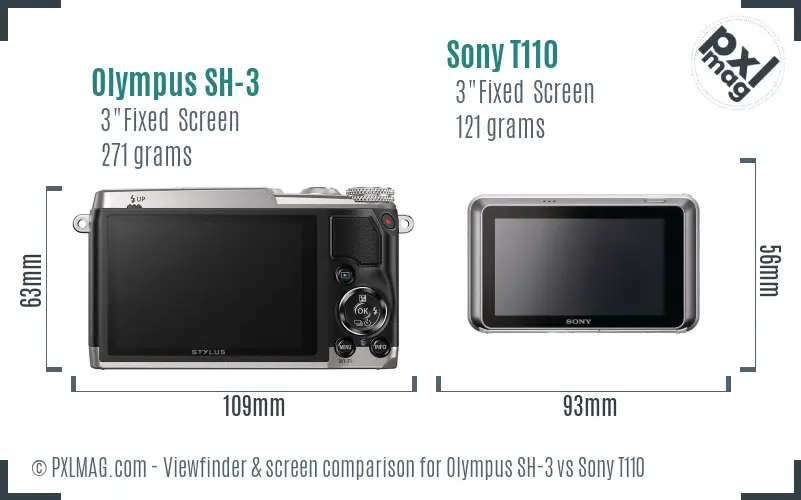 Olympus SH-3 vs Sony T110 Screen and Viewfinder comparison Olympus SH-3 vs Sony T110 Screen and Viewfinder comparison