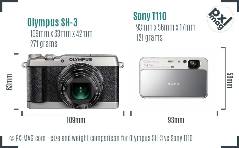 Olympus SH-3 vs Sony T110 size comparison Olympus SH-3 vs Sony T110 size comparison