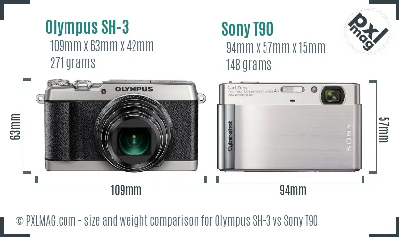 Olympus SH-3 vs Sony T90 size comparison