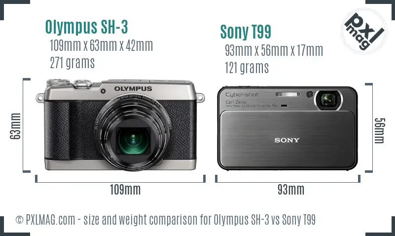 Olympus SH-3 vs Sony T99 size comparison