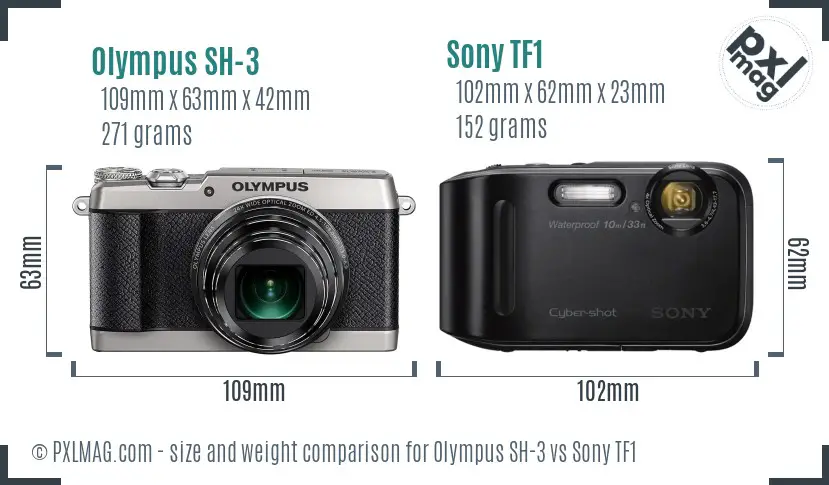 Olympus SH-3 vs Sony TF1 size comparison