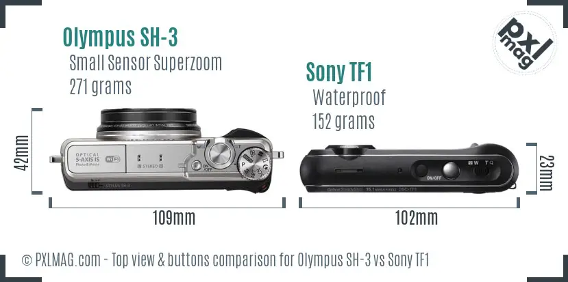 Olympus SH-3 vs Sony TF1 top view buttons comparison
