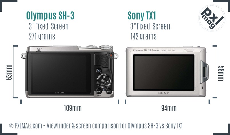 Olympus SH-3 vs Sony TX1 Screen and Viewfinder comparison