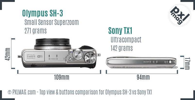 Olympus SH-3 vs Sony TX1 top view buttons comparison