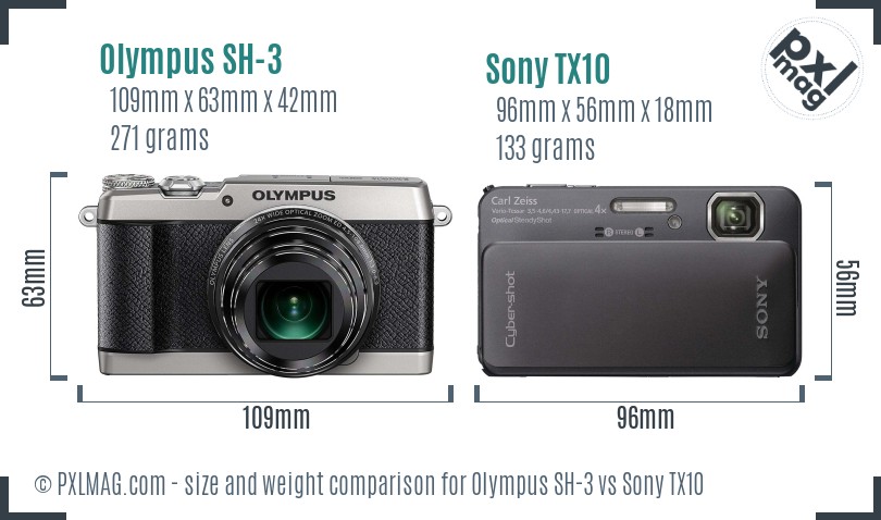 Olympus SH-3 vs Sony TX10 size comparison