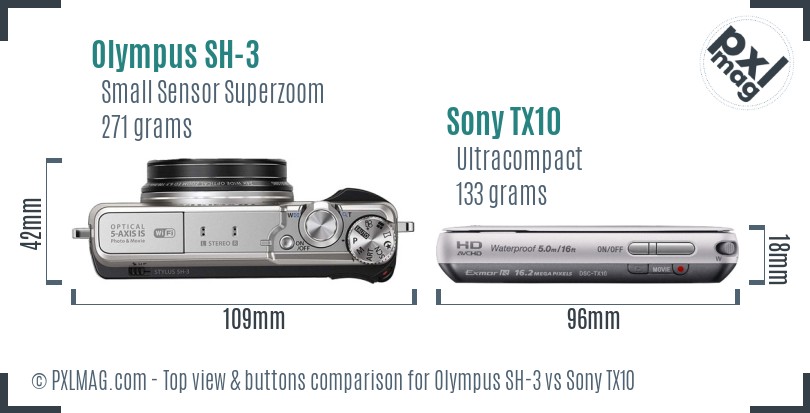 Olympus SH-3 vs Sony TX10 top view buttons comparison