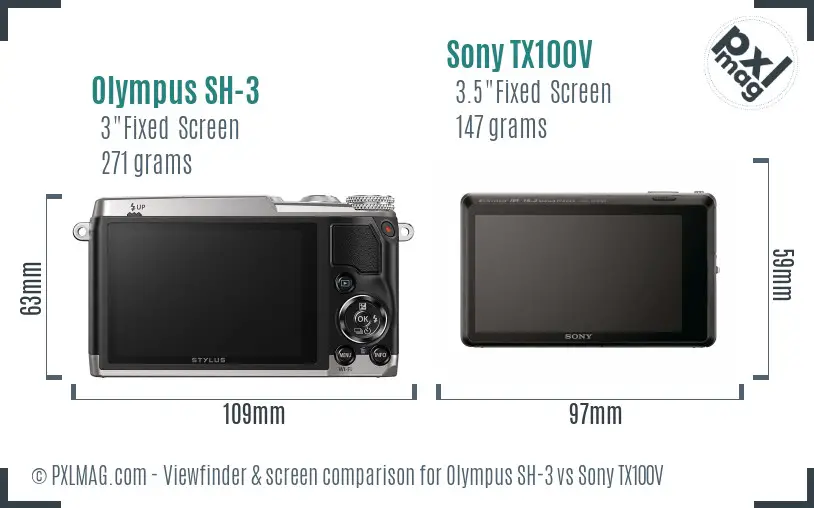 Olympus SH-3 vs Sony TX100V Screen and Viewfinder comparison