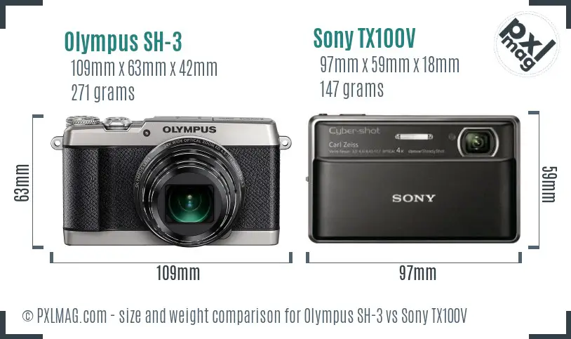 Olympus SH-3 vs Sony TX100V size comparison