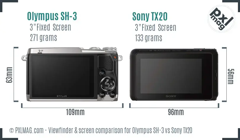 Olympus SH-3 vs Sony TX20 Screen and Viewfinder comparison