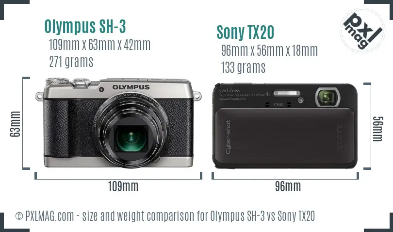 Olympus SH-3 vs Sony TX20 size comparison