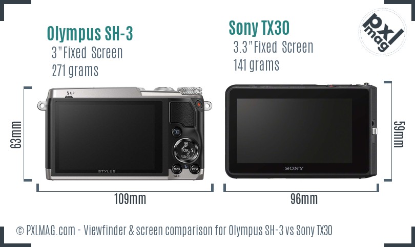 Olympus SH-3 vs Sony TX30 Screen and Viewfinder comparison