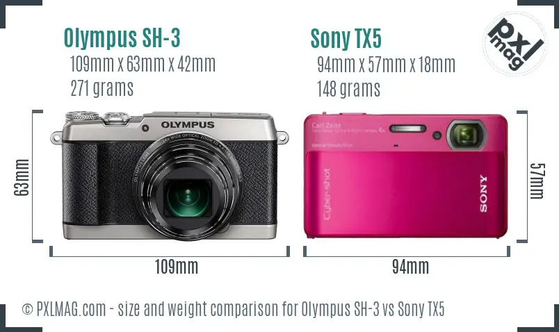 Olympus SH-3 vs Sony TX5 size comparison