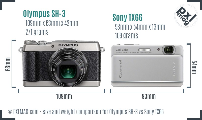 Olympus SH-3 vs Sony TX66 size comparison