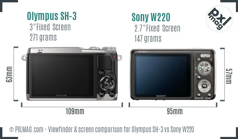 Olympus SH-3 vs Sony W220 Screen and Viewfinder comparison