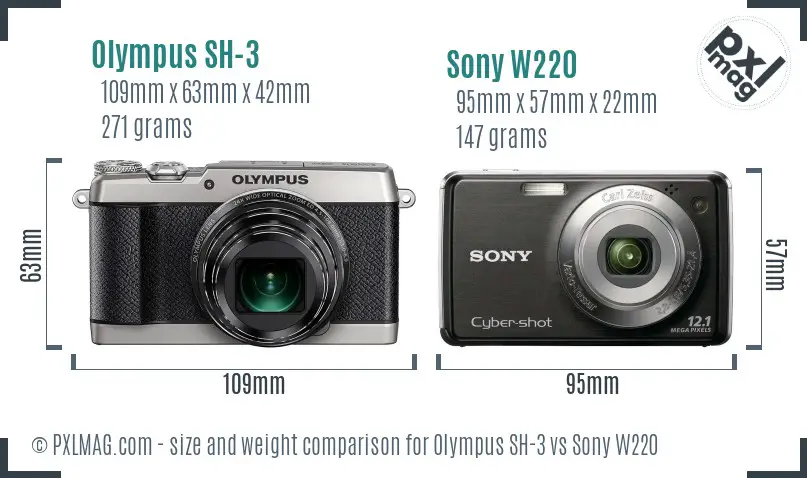 Olympus SH-3 vs Sony W220 size comparison
