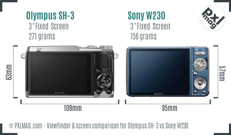 Olympus SH-3 vs Sony W230 Screen and Viewfinder comparison