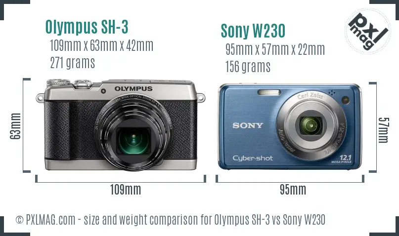 Olympus SH-3 vs Sony W230 size comparison