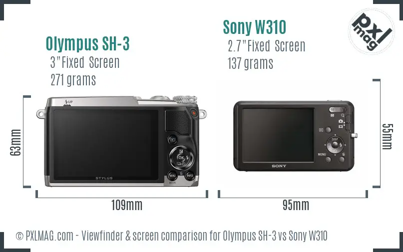 Olympus SH-3 vs Sony W310 Screen and Viewfinder comparison