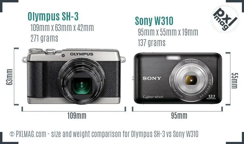 Olympus SH-3 vs Sony W310 size comparison