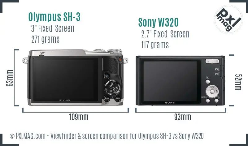 Olympus SH-3 vs Sony W320 Screen and Viewfinder comparison