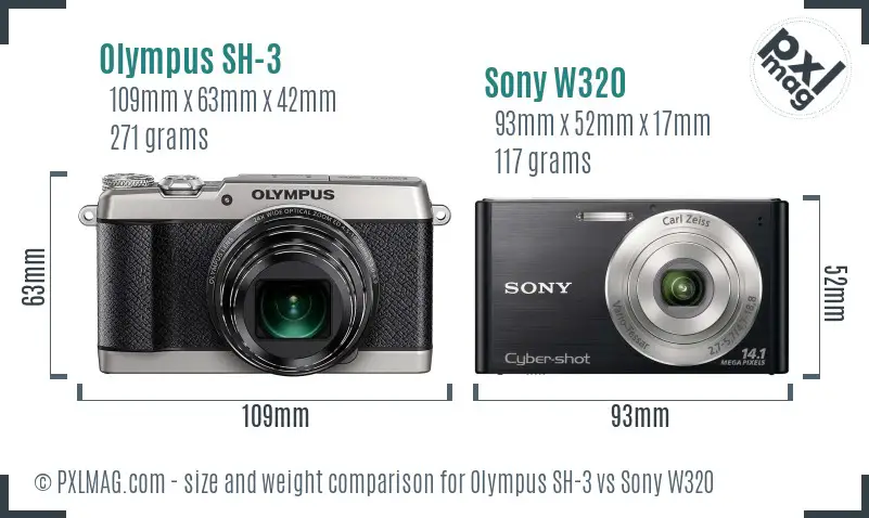 Olympus SH-3 vs Sony W320 size comparison