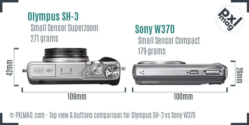 Olympus SH-3 vs Sony W370 top view buttons comparison