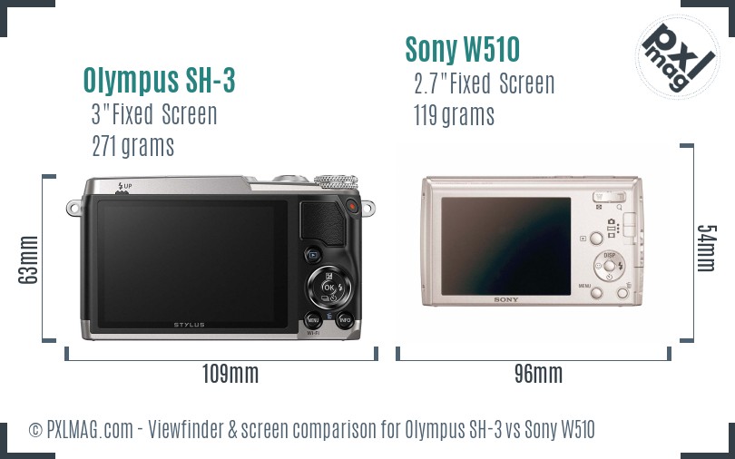 Olympus SH-3 vs Sony W510 Screen and Viewfinder comparison